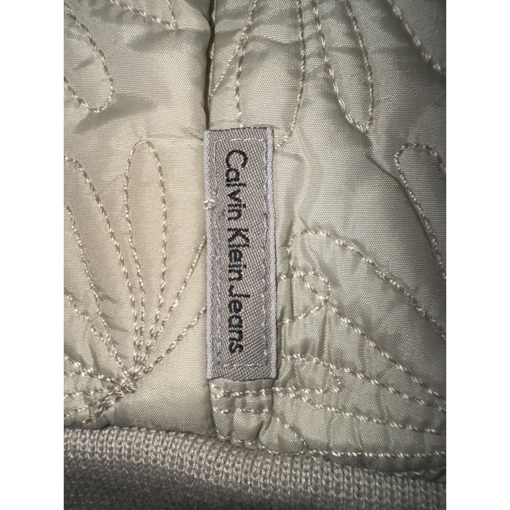 Calvin Klein Jeans Quilted Bomber Jacket Women Large Beige Floral Zip Up Size L - Picture 8 of 8